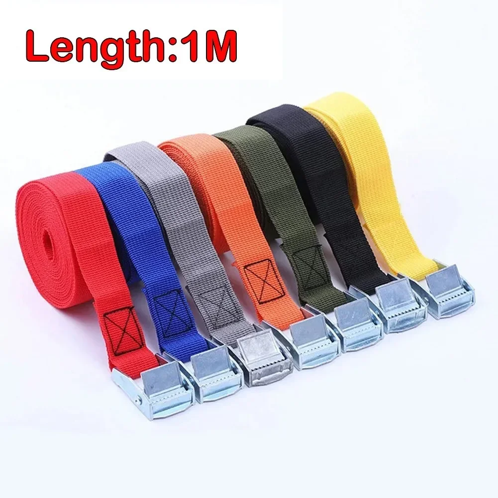 1M Cargo Straps With Buckles Tie-Down Belt For Motorcycle Car Bicycle Metal Tow Ropes Strong Ratchet Fixing Belt For Luggage Bag