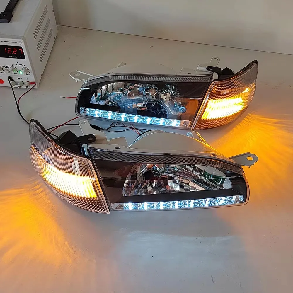 4PCS Car Headlights Modifying LED Head Lamp for Toyota Corolla AE110 AE111 AE112 AE114 CE110 CE114 EE110 Black Left and Right