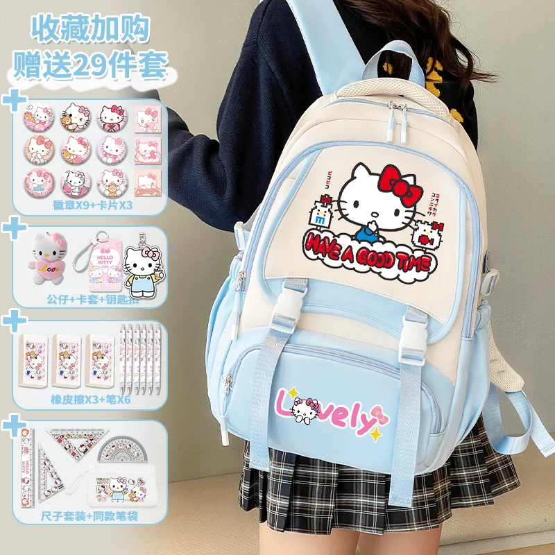 Hello Kitty Girls Backpack 2025 New Cartoon Cute School Bag Teenage Luxury Large Capacity Backpack Back to School Bag