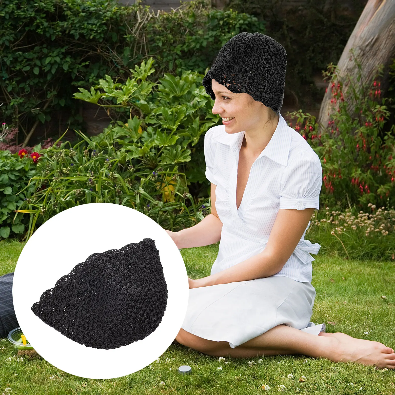 

1pc Foldable Sun Protection Hat Lightweight Handwoven Straw Beach Cap Stylish Outdoor Hat For Travel Festival Camping