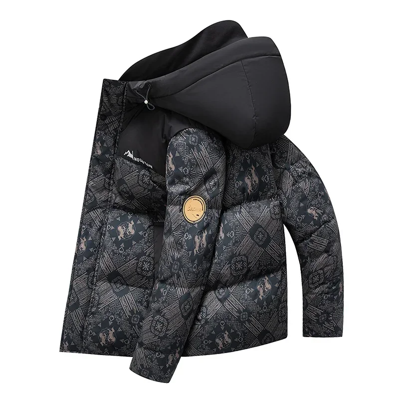 YEAE-Doudoune Imprimée de Style National pour Homme, Manteau Court et Chaud à Capuche, Nouvelle Collection Hiver