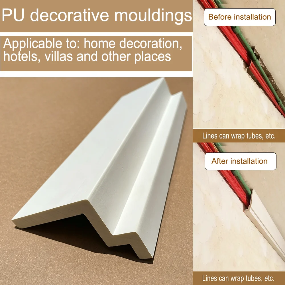 12 Pcs Faux Gypsum PU Groove Ceiling Cornice Trim Practical Ornament Strip for Installing Hidden Electric Lighting Along Ceiling