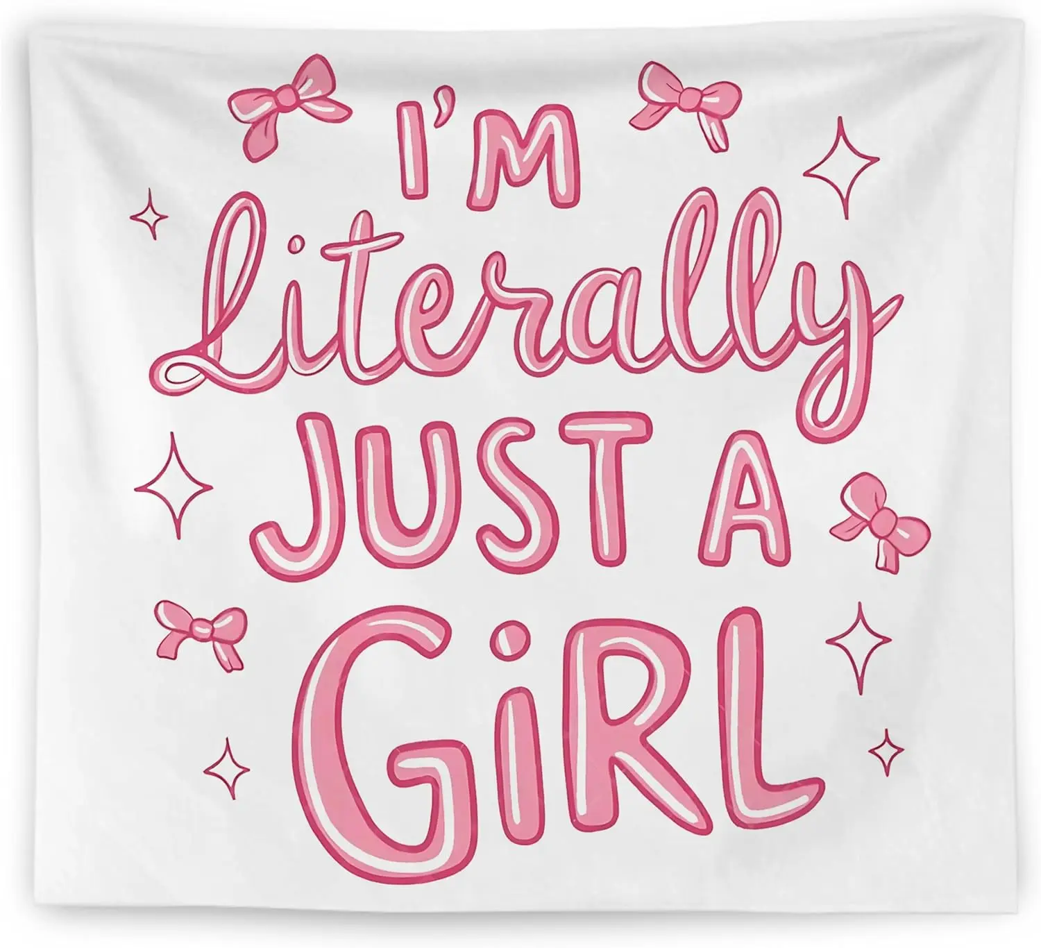 Coquette Pink Bow Tapestry, I'm Literally Just a Girl Pink Girly Tapestry Wall Hanging, Preppy Aesthetic Wall Blanket Decor for