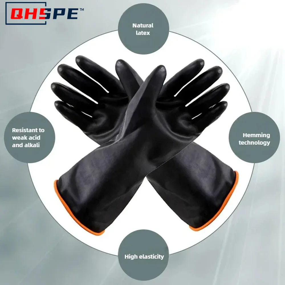 

Wood Acid and Alkali Resistant Gloves Black double-layer lengthened and thickened rubber industrial chemical protection gloves