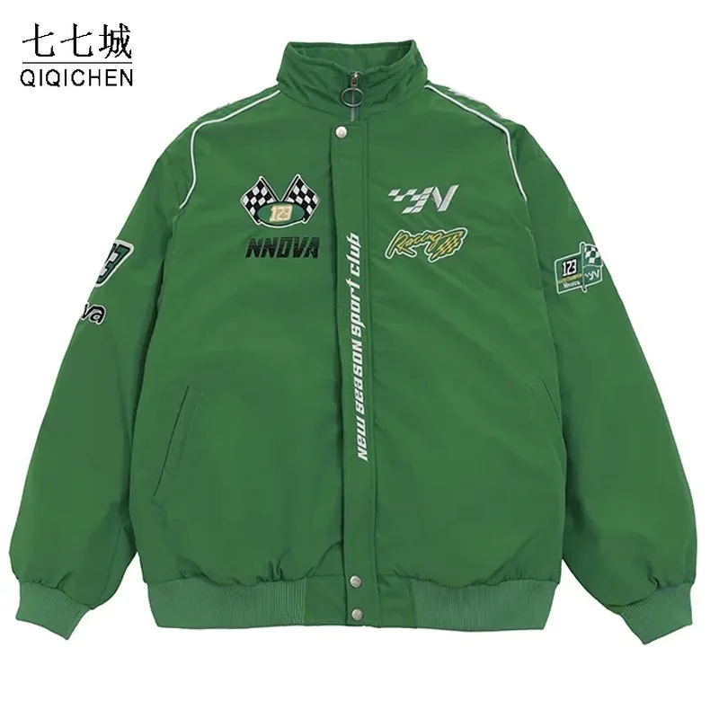 Racing Varsity Jacket Men Embroidery Badge Letter Hip Hop Baseball Jacket Women Street Motorcycle Black Loose Bomber Coat Spring