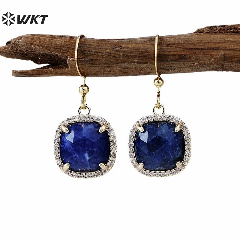 

WT-E781 Изысканный и элегантный дизайн, цветные серьги-крючки с драгоценными камнями и цирконием для женщин, повседневное тонкое словосочетание