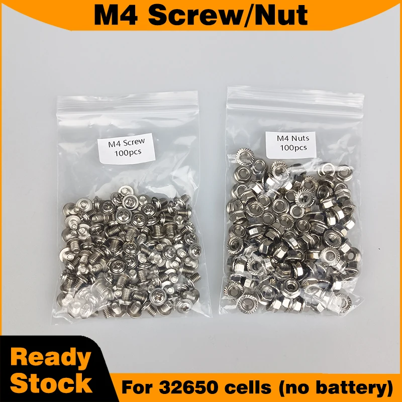 

M4 hexagonal flange nut M4 cross round head screws for 32650 copper strip 32650 lithium-ion battery pack building