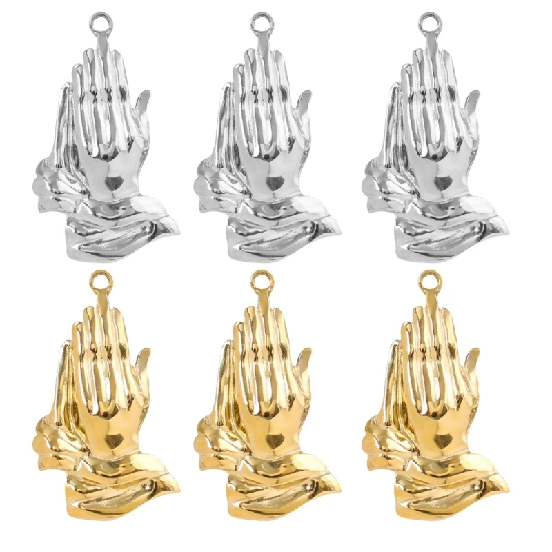 Pack Of 3 Religious Stainless Steel Pendants Praying Hand Jewelry Accessories Dropship