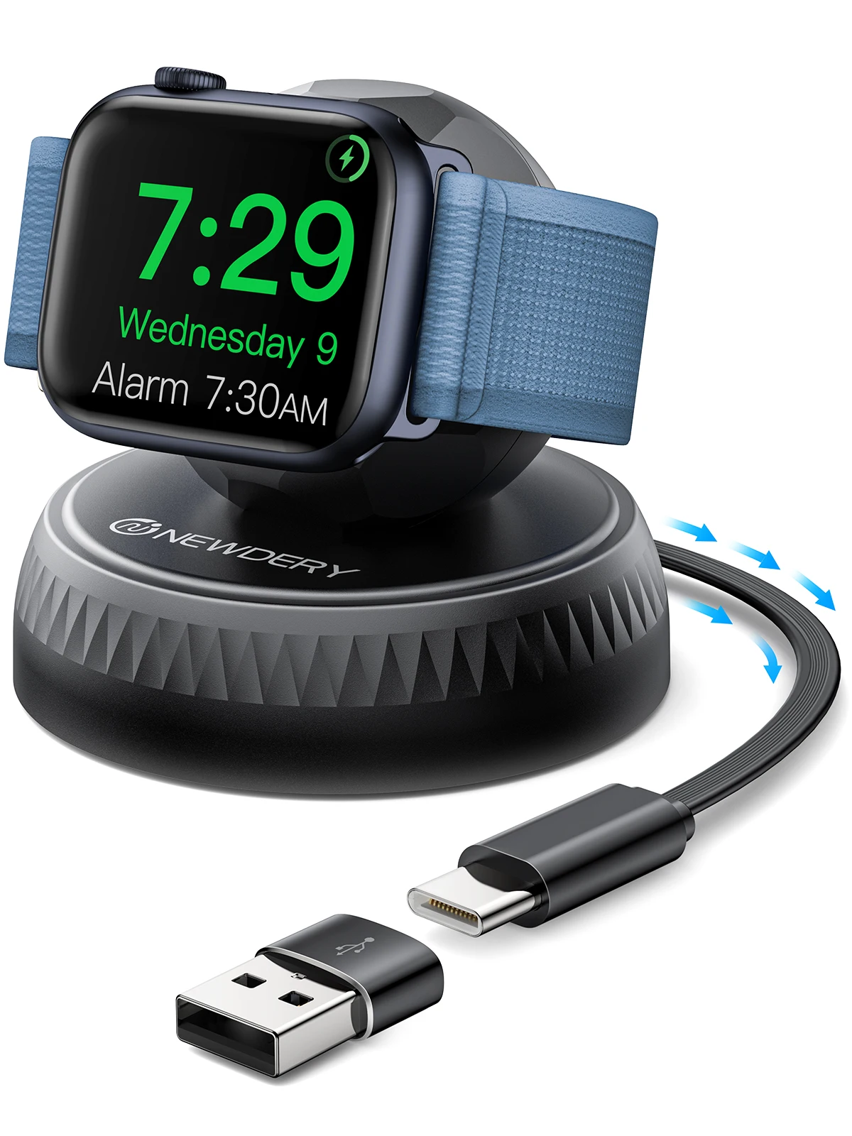 

Портативная беспроводная магнитная станция быстрой зарядки для Apple Watch Series 10/9/8/7/6/5/4/3/2/1/SE/Ultra 2/1 с кабелем Type-C