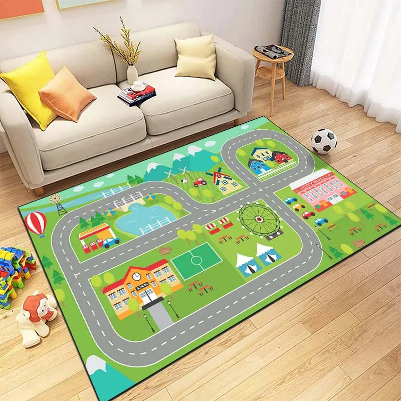 15 Size Cartoon City Traffic Printing Carpet Rug for Home Living Room Bedroom Decor Kids Play Area Rug Non-slip Floor Mat Gift