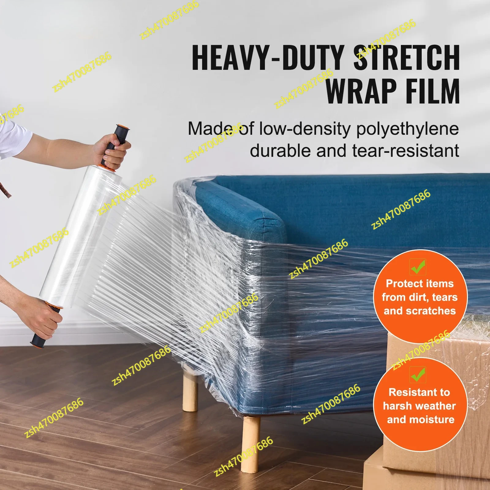 1/2/3/4 عبوات من فيلم التمدد 15 بوصة من فيلم الانكماش الشفاف مع مقابض لتغليف البليت وتحرك الشحن