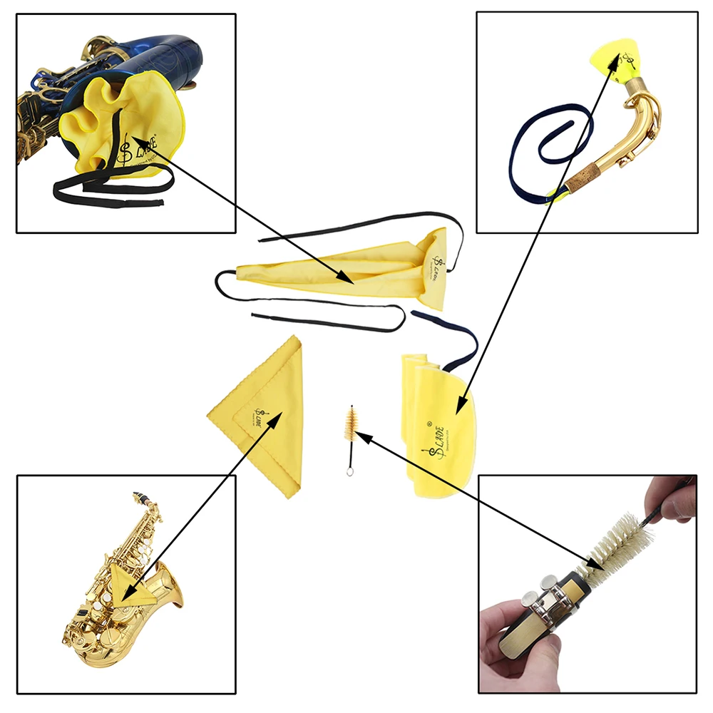 Kit de cuidado de limpieza de saxofón, paño de limpieza de saxofón, cepillo de boquilla, accesorios de viento, herramientas de mantenimiento de instrumentos musicales