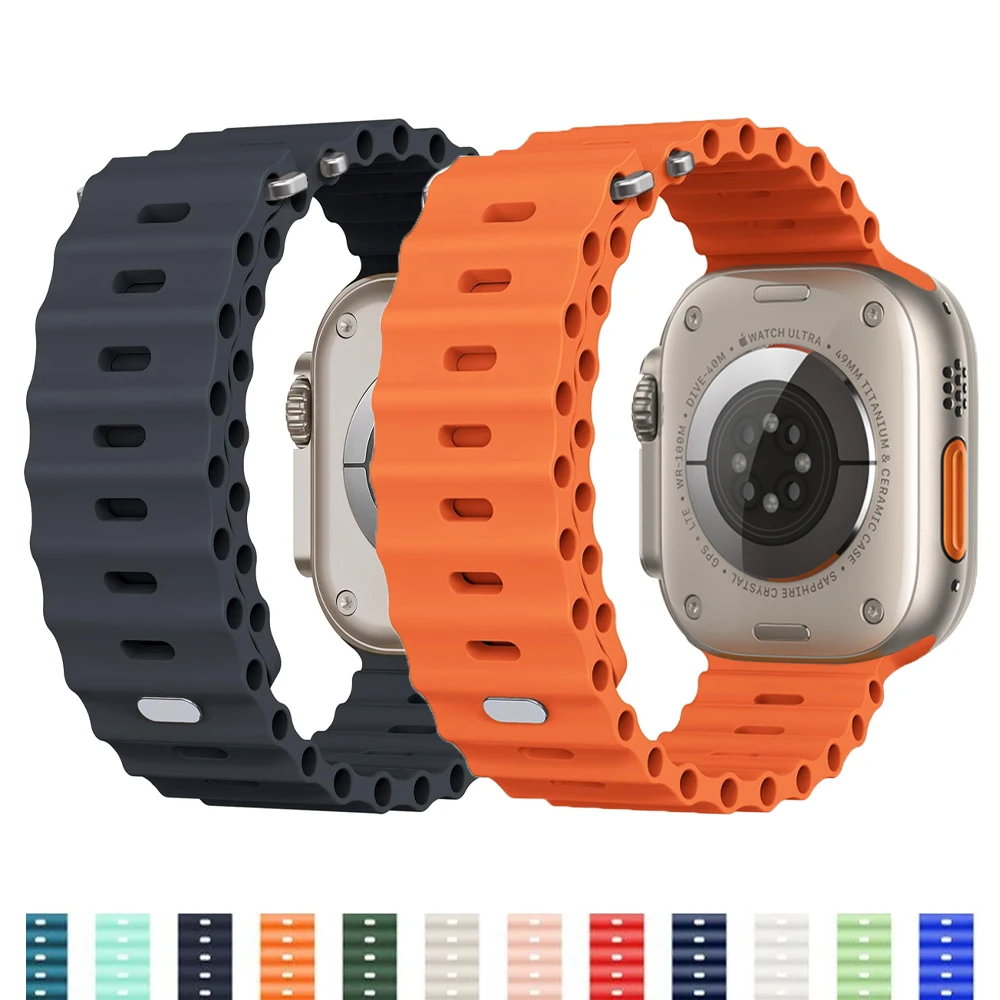 

Ocean Band For Apple Watch Ultra Strap 44mm 45mm 49mm 41mm 40mm 42mm Silicone Sport Correa Bracelet iWatch Series 9 8 7 SE 6 5 4