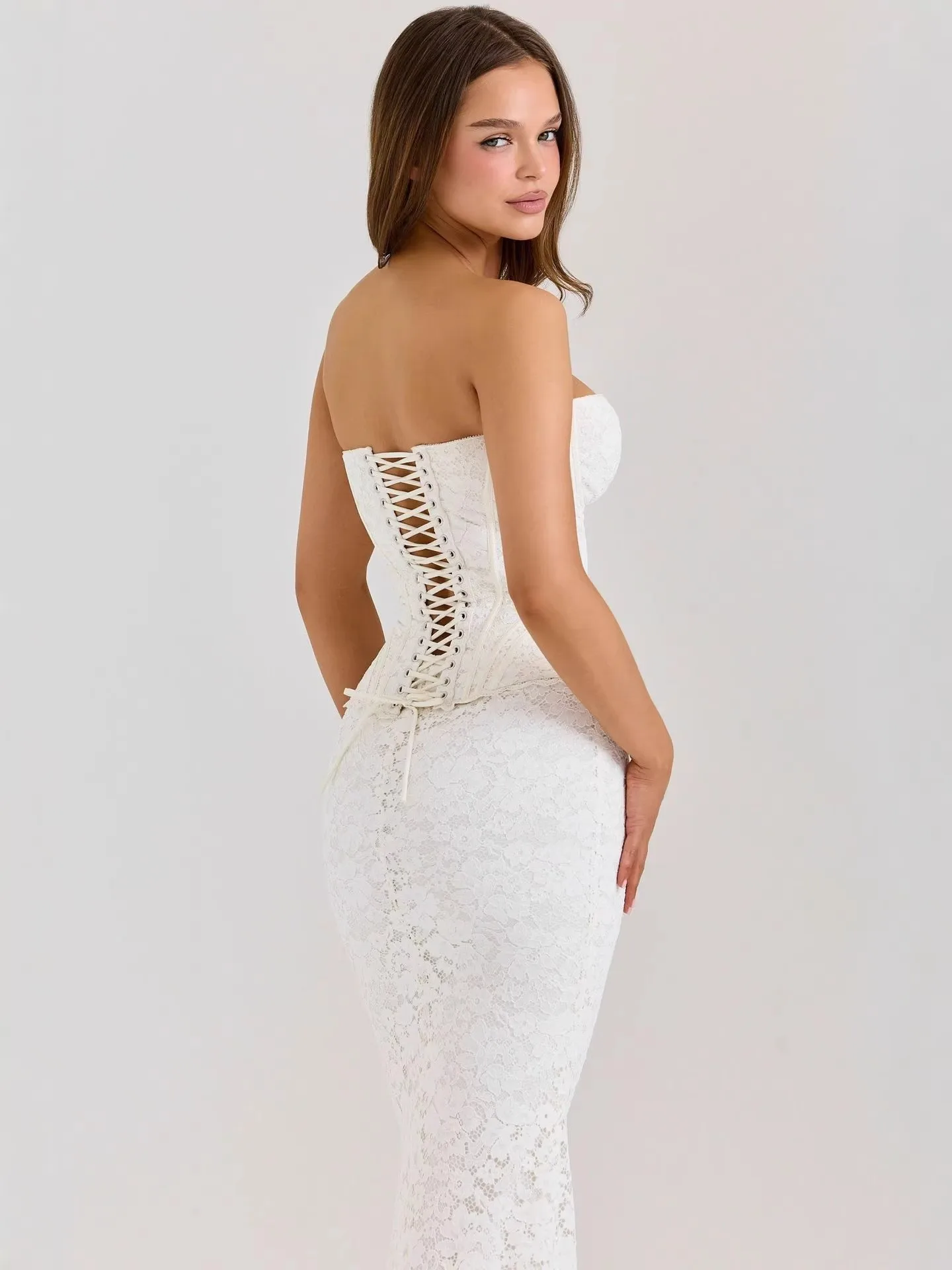 Backless Tie Gown Fitted Private Celebrity Style with Party Dress Slim Fit Bodycon Pull on Sleeveless Winter Daily for Women