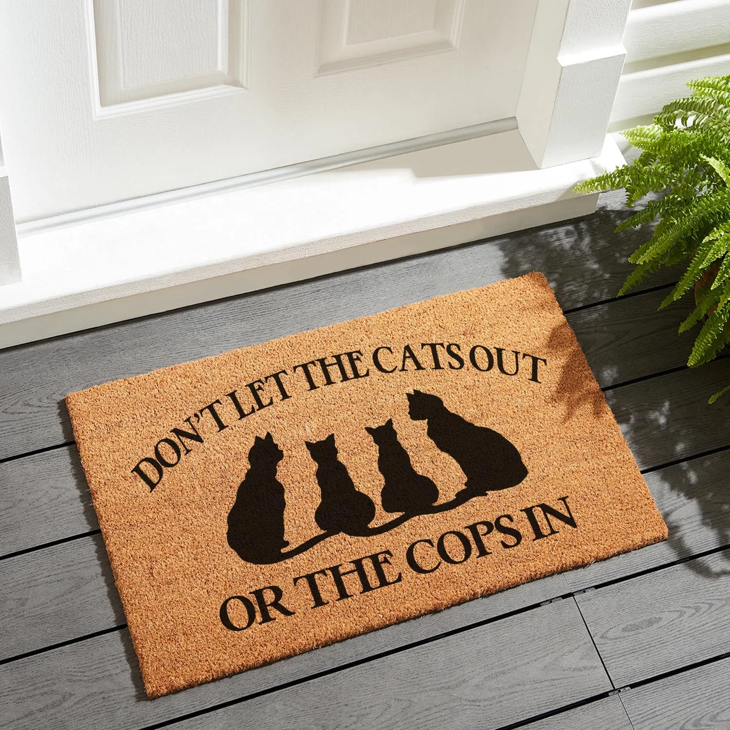 Funny Coir Doormat Don't Let The Cats Out Or The Cops In Welcome Front Porch Decor Doormat For The Entrance Way Personalized