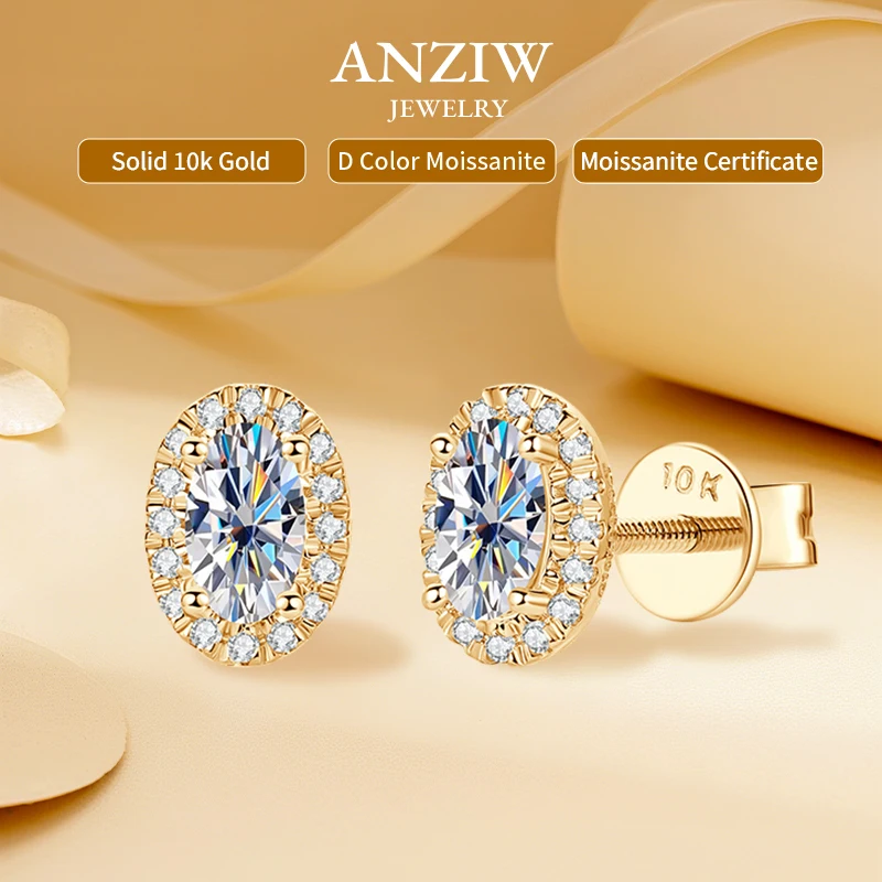 

Anziw 5x3mm 0.6cttw. Oval Cut Moissanite Stud Earrings Real 10K Gold for Women Men 2025 Halo Wedding Earrings Certified Jewelry