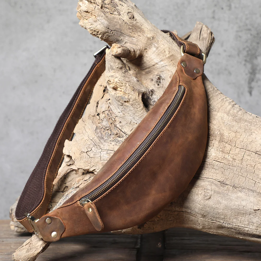 Premium Genuine Leather Chest Bag For men Vintage Full Grain Leather Crossbody Shoulder Bag Sling Bag Daypack Large Capacity