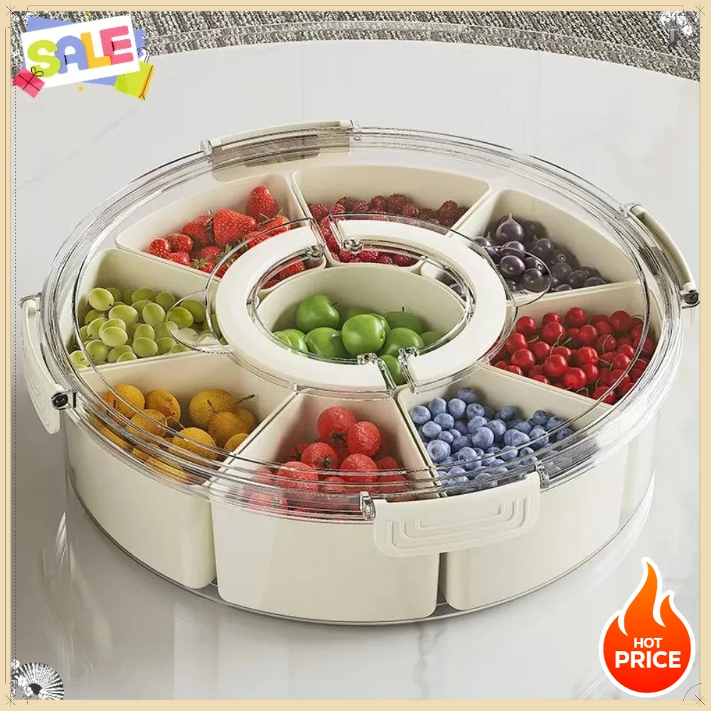 Six-Compartment Rotating Transparent Food Storage Container Snack Divider Organizer for Home Living Room