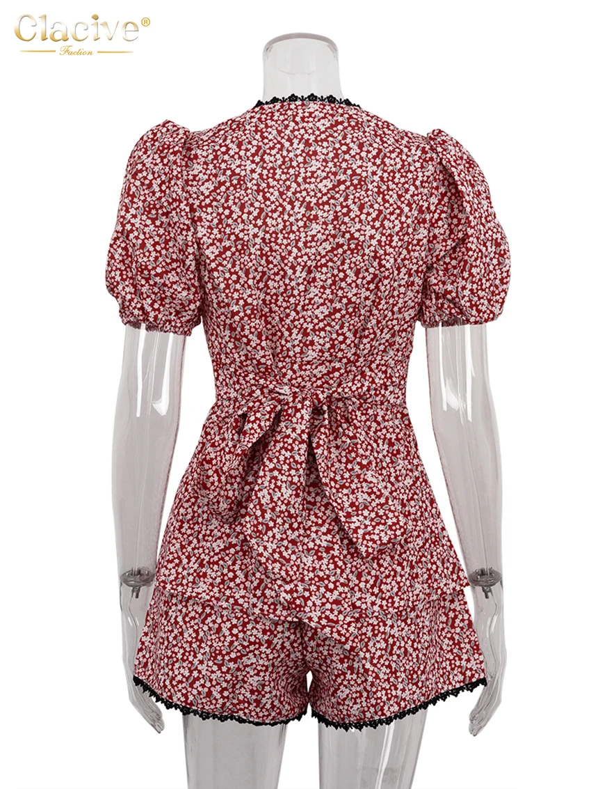 Clacive-Conjunto de 2 piezas con estampado para mujer, camisa de manga corta con pantalones cortos de cintura alta, ropa de calle femenina, Sexy,