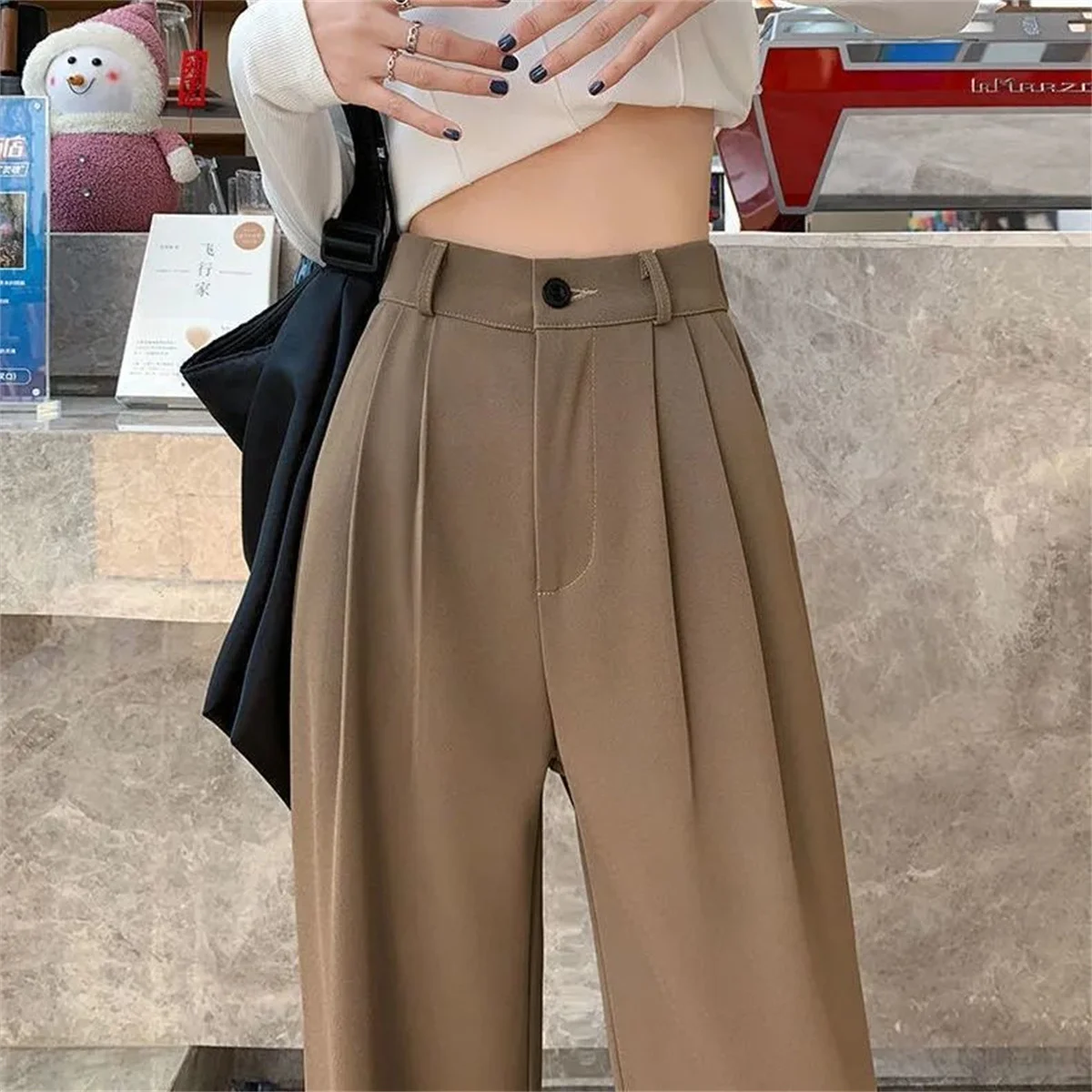 Fashion High Waist Wide Leg Pants Women Spring Fall Baggy Black Trouser Office Ladies Full Length Straight Suit Pant Outwear New