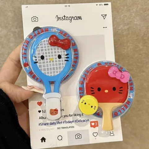 헬로 키티 카와이 전화 게으른 스탠드 귀여운 만화 배드민턴 테니스 탁구 자기 회전 데스크탑 전화 스탠드 애니메이션 선물