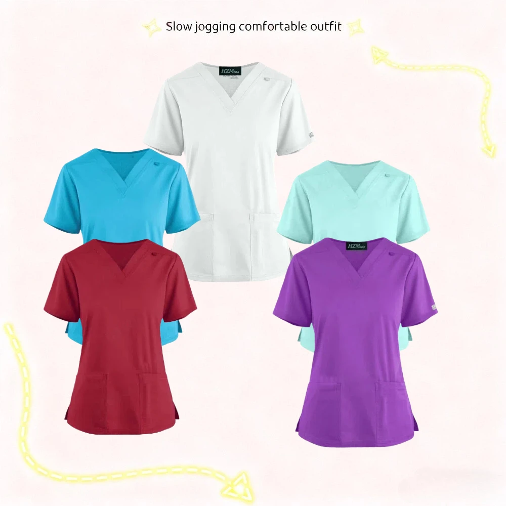 

Сплошной цвет, новая одежда для ручной стирки, легкий топ с короткими рукавами, докторская щетка, ручная одежда, футболка, одежда для салона красоты, одежда для кормления