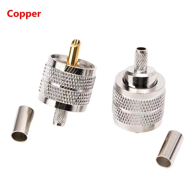 

UHFJ-3 Connector PL259 UHF Male Plug Crimp Coax Adapter SO239 PL-259 RF Coaxial Connector for LMR195 RG58 RG400 RG142 Copper
