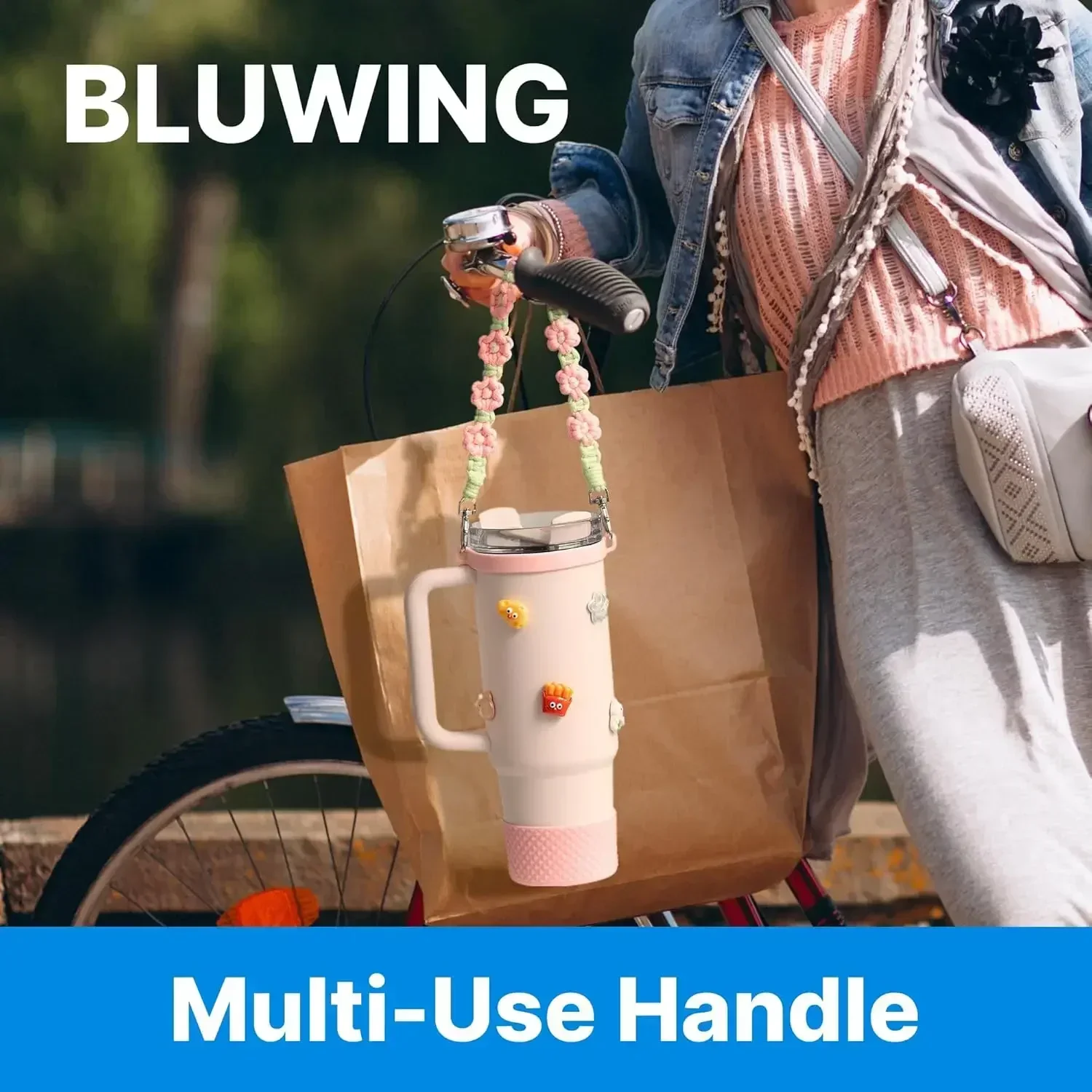 Water Bottle Handle with Strap for Owala Water Bottle Handle Fits Most 12-40oz Water Bottles for Stanley Cup for Hydro Flask