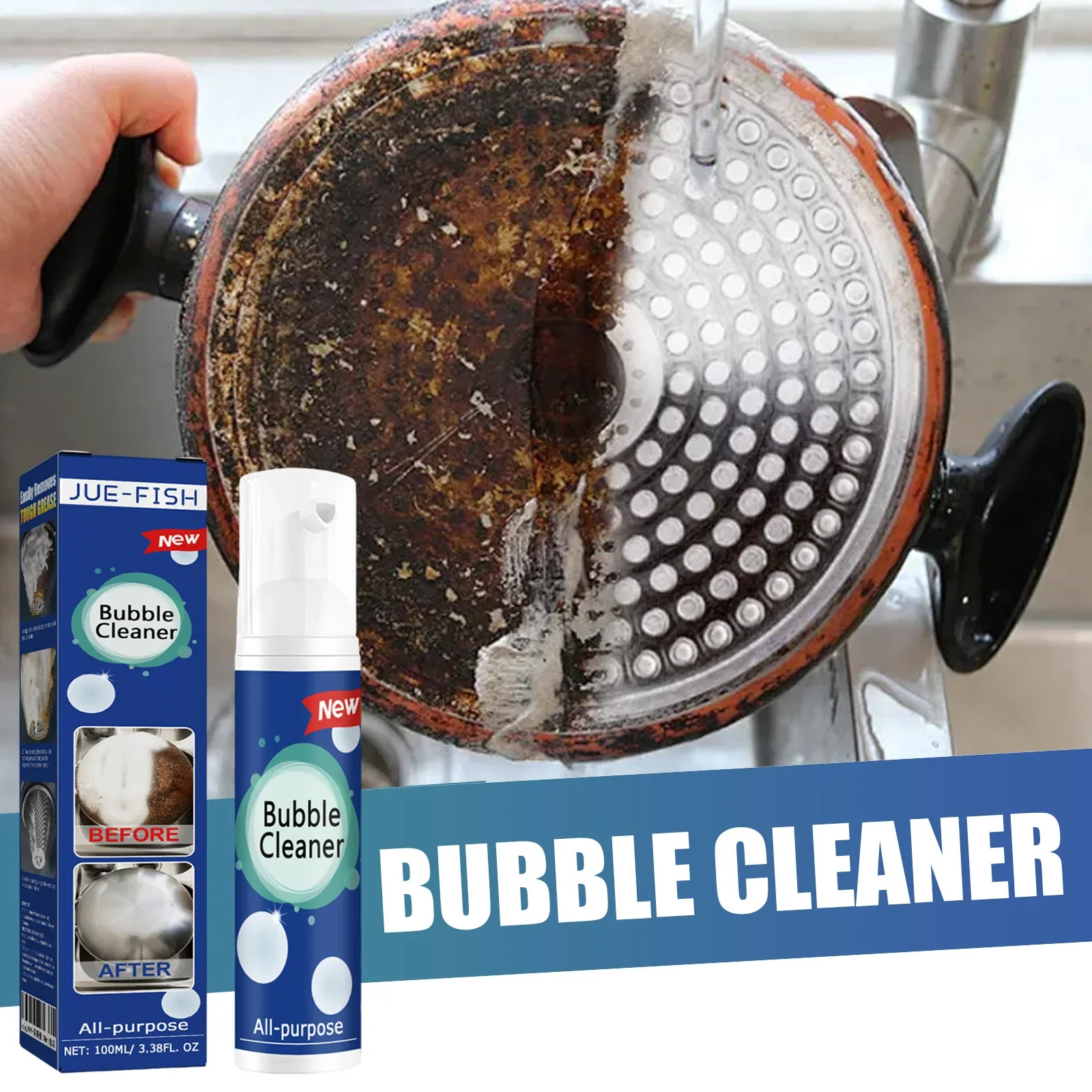 30ml/100ml Oil Stain Bubble Cleaner Multi-Purpose Oil Stain Remover Rinse-Free Deep Cleaning Spray for Kitchen Hood and Ware