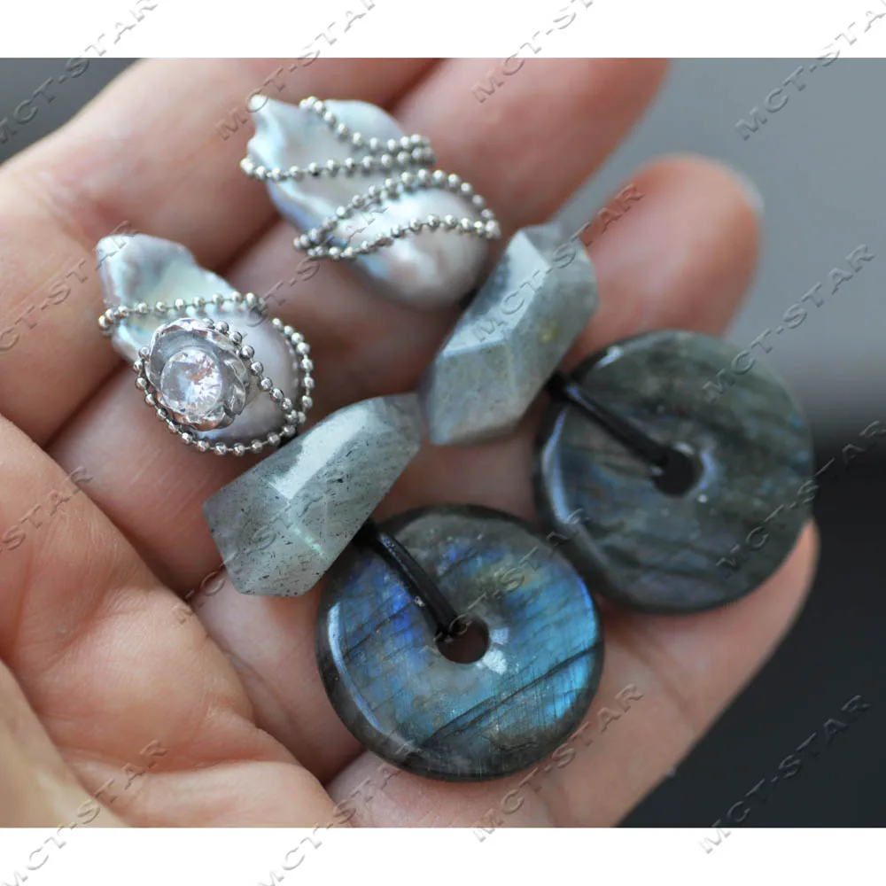 

Z14567 2.5" 24mm Gray Baroque Keshi Pearl Cube Safety Snap Colorful Tourmaline Dangle Earring