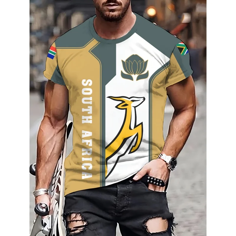 South African Flag Jerseys T-Shirt For Men National Emblem 3D Print Tee Loose O-Neck Tops Sports Uniforms Short Sleeve T Shirts