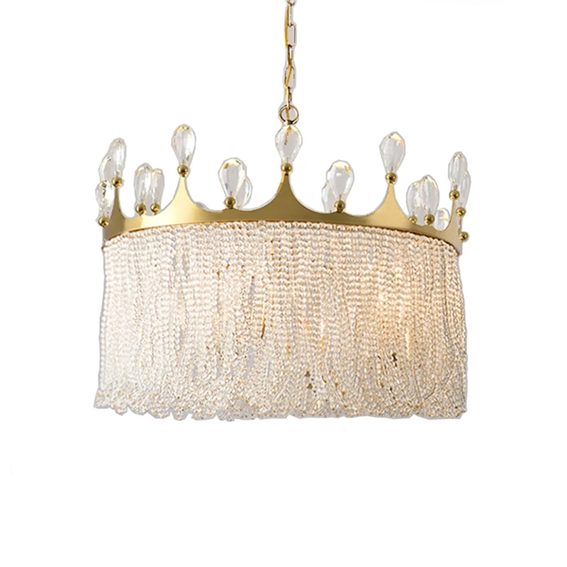 

Full copper bead curtain crown crystal chandelier European French romantic room bedroom lighting
