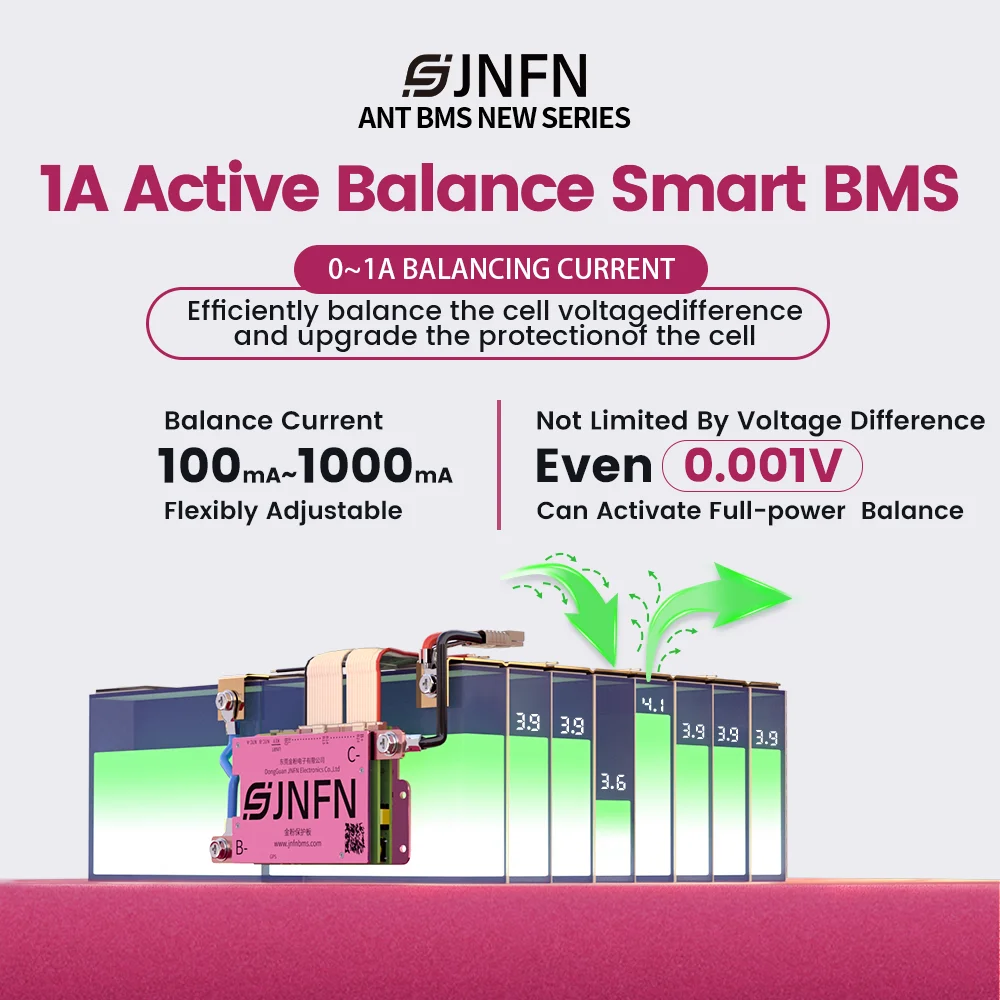 JNFN ANT BMS 13s -24s 1A Active Balance LiFePO4 BMS LTO Li-ion 48v 60v 72v 100A 120A 150A with RS485 Bluetooth LCD KEY