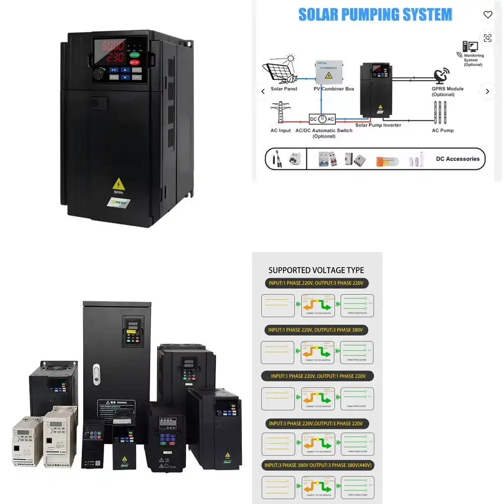 

3 Phase 45kw 64kw 25kw 55kw 35kw Single Phase 90kw 10kw VFD Inverter for Solar Water Pump Motor IGBT for Photovoltaic System