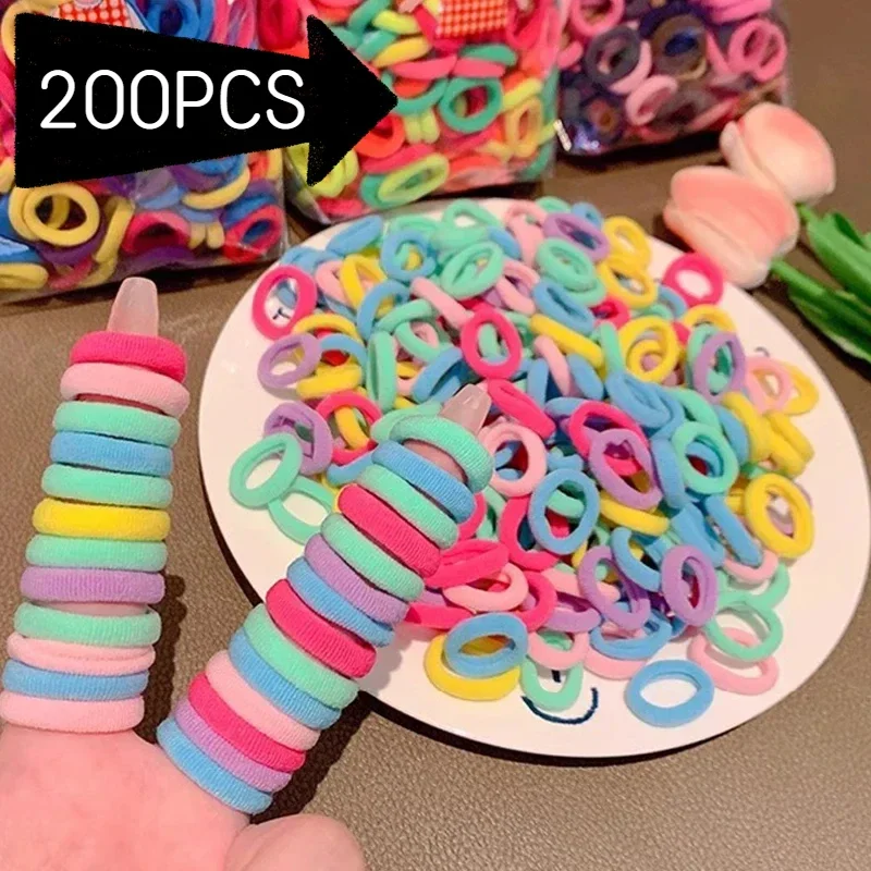 200 Stück Bunte Gummibänder Nylon Elastische Mädchen-Haarbänder Pferdeschwanz-Haargummis Scrunchie Haaraccessoires Neu