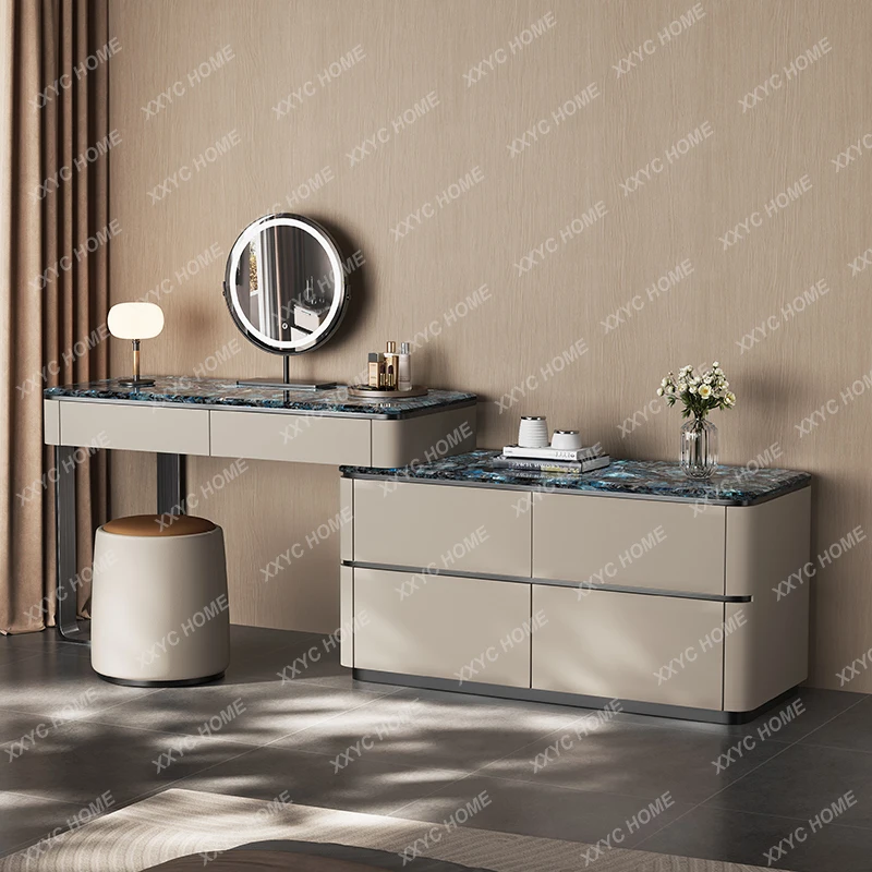 A  Italian minimalist marble dressing chest integrated simple modern high-end solid wood makeup table