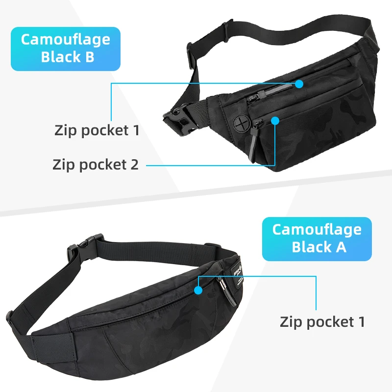 Hk Men Male Casual Fanny Bag Waist Bag Money Phone Belt Bag Pouch Camouflage Black Gray Bum Hip Bag Shoulder Belt Pack