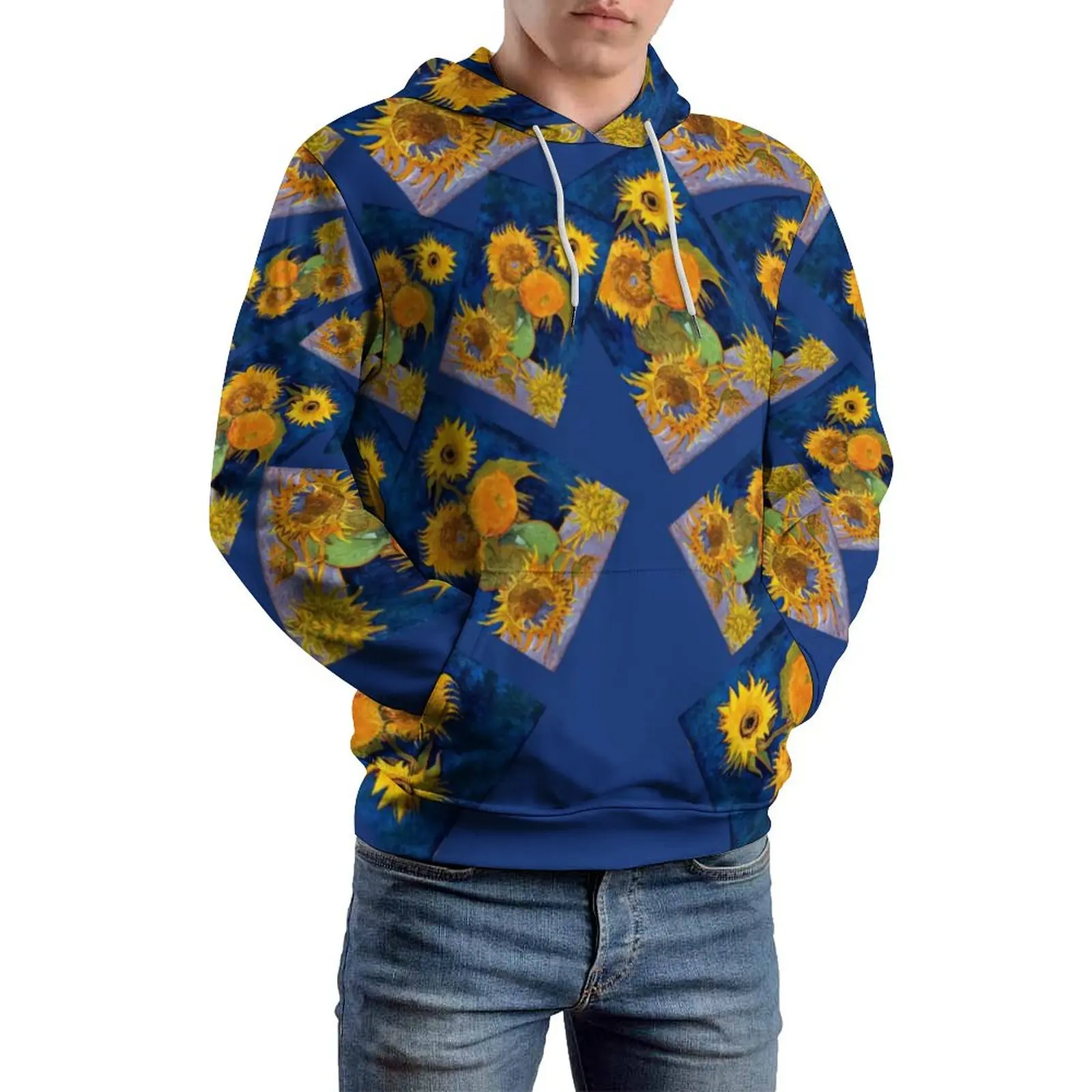 Vincent Van Gogh Casual Hoodies Sunflowers Print Street Wear Pullover Hoodie Unisex Long-Sleeve Hooded Sweatshirts Plus Size