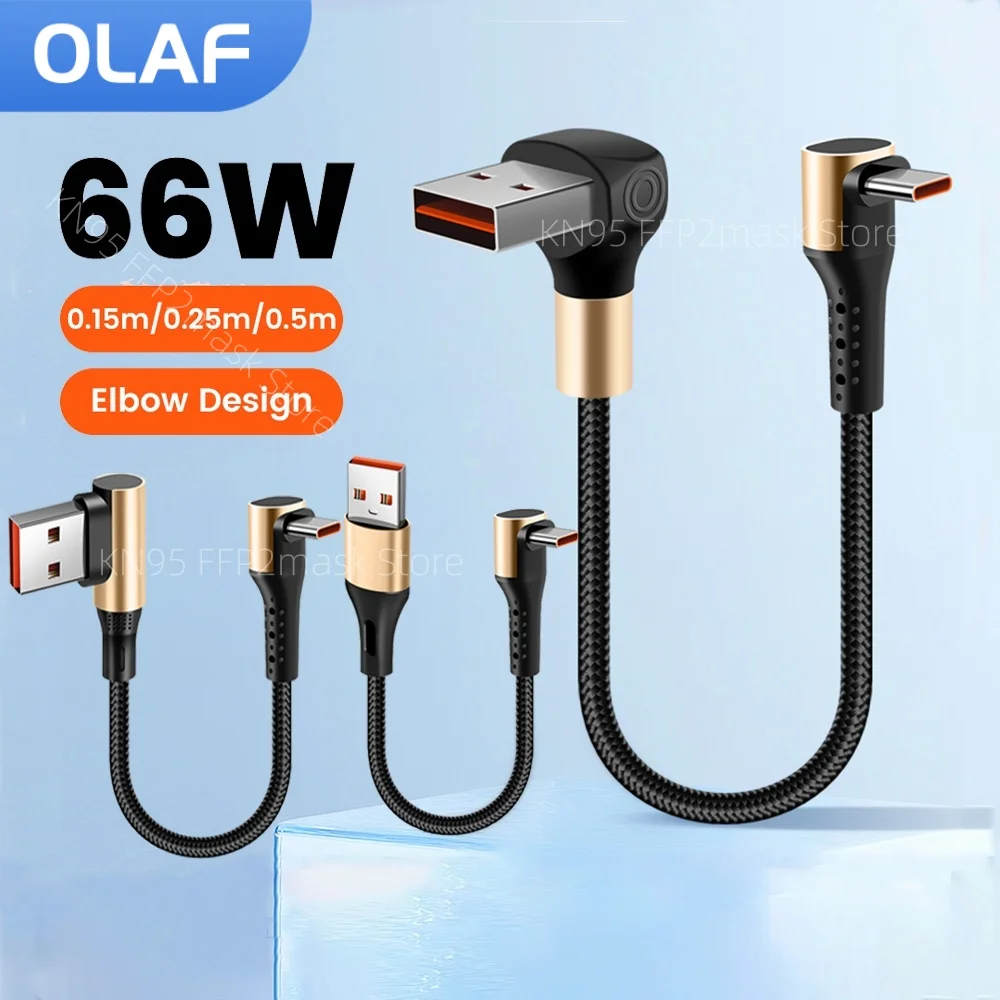 

90 Degree Elbow Short USB A/USB C To Type C Cable Fast Charging For Iphone 15 16 Samsung Power Bank 0.15/0.5m USB C Data Cable