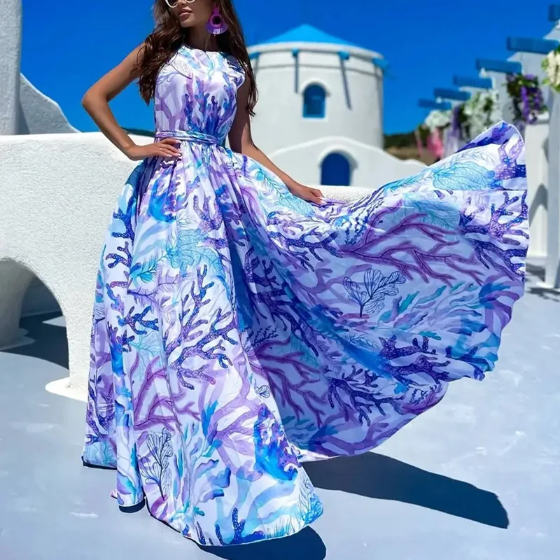 

Elegant Sleeveless Long Maxi Dress Women's Casual Party Evening Sexy Print Beach Dress Spring Summer 2026