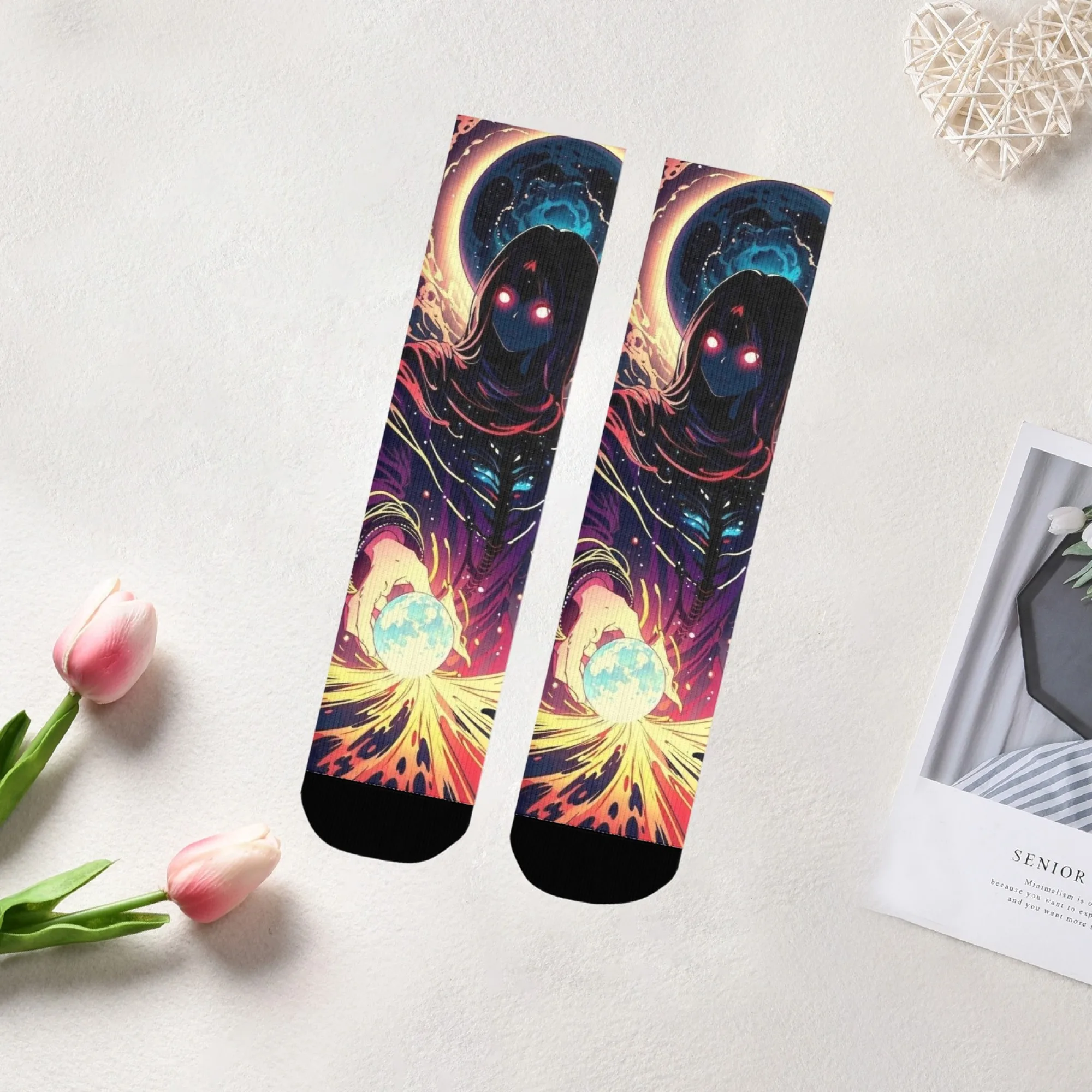 Dark Fantasy Style Cosmic Magic Theme Socks Mysterious Color Unisex Fashion Earth Volcanic Eruption Energy Party Ideal Gift