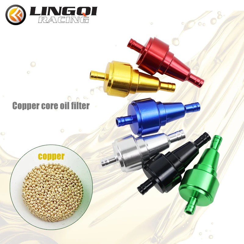 LINGQI Pit Dirt Bike Aluminum Alloy Fuel Oil Filter 6mm CNC Copper Core Universal for Motorcycle Scooter Off-Road Accessories