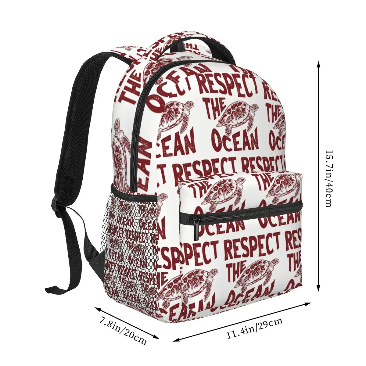 Respect The Ocean Surf Words On Back Turtle Backpack Hot Sale Daypack  Kids BookBag School Bag Shoulder Bags for Men Women