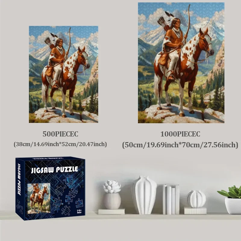 500/1000 قطعة أحجية الصور المقطوعة مع راكب أمريكي أصلي وتصميم حصان |   تحدي لغز كبير للبالغين، التعليمية وF