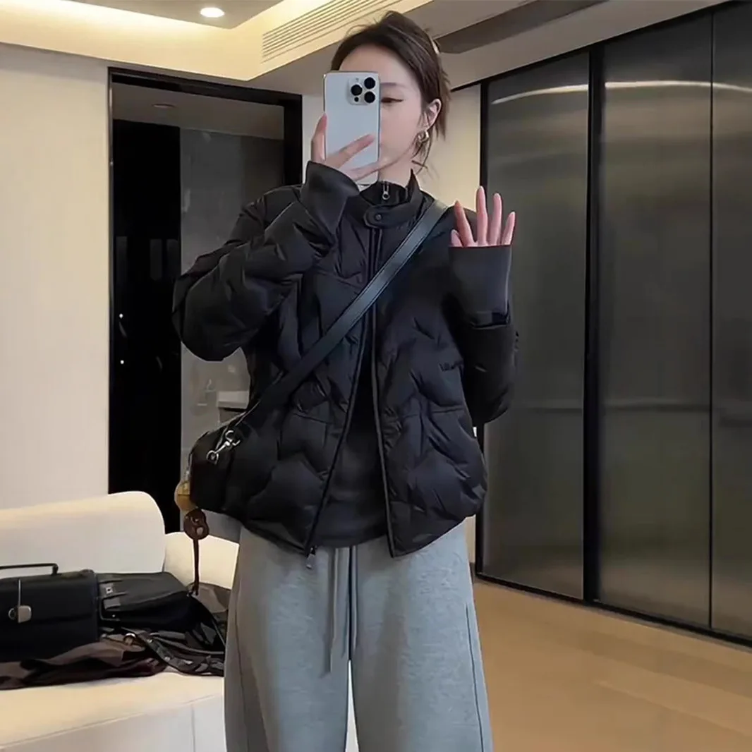 짧고 패셔너블한 여성용 다운 재킷 가을과 겨울용 스탠드업 칼라 가볍고 루즈한 오리털 재킷 코트 여성용