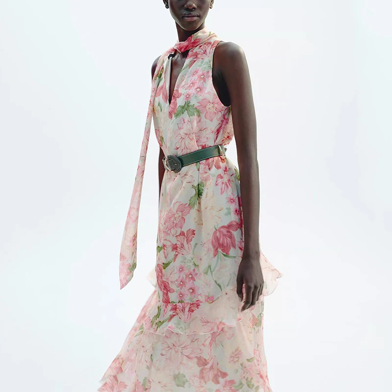 2025 verão nova faion feminino dr em camadas impressão decorativa maxi saia única peça de fibra de poliéster 00% feminino dr