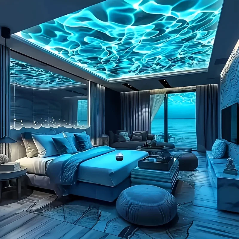 7Colors Water Ripple Projector Dynamic Rotating LED Night Light with Remote USB Powered Family Bedroom Romantic Ocean Decor Lamp