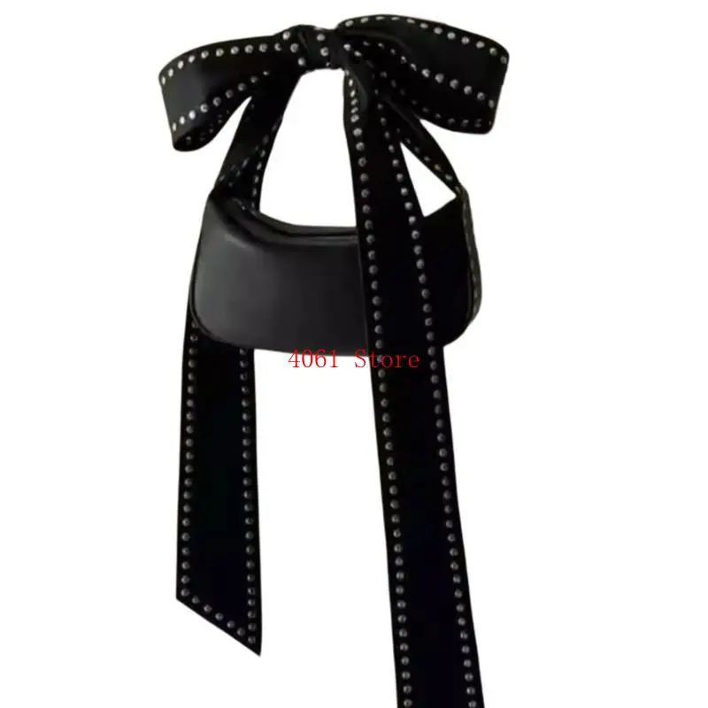 

Stylish Shoulder Bag PU Leather Armpit Purse Bows Studded Handbag For Parties