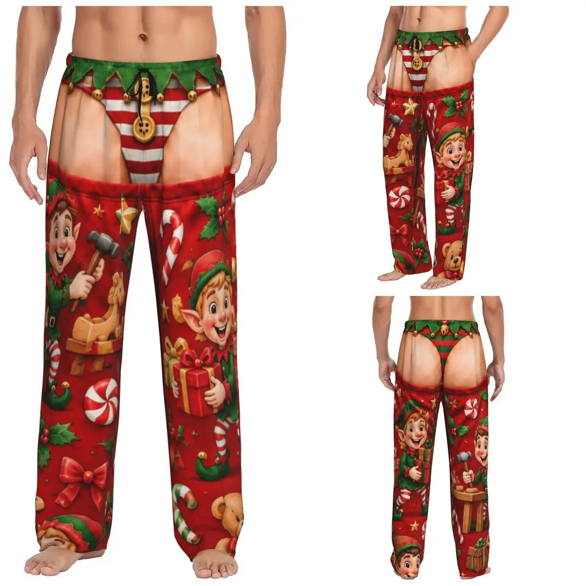 Men Merry Christmas Santa Claus Snowman Lounge Pants Comfy Pajama Yoga Bottoms With Pockets