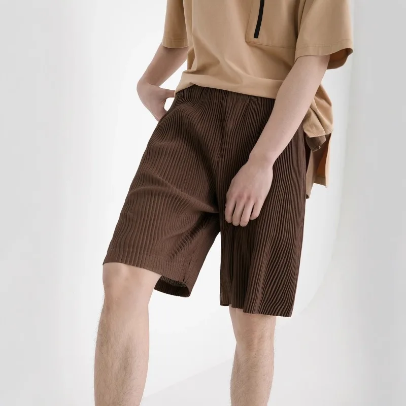 Wrinkled Men's Five-Point Shorts 2027 Spring Summer New Loose Fit Elastic Waist Anti-Wrinkle No-Iron Casual Shorts Plus Size